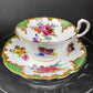 Vintage Aynsley Creamer and Sugar Bowl.  Blue and Gold, with Hand Painted Bouquet of Flowers. Fine Bone China.