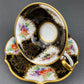 Antique Lefton Black and Gold Tea Cup and Saucer. Hand Painted Rose Motif. Dining Room Decor. Gift for Him or Her. Collectible Porcelain.