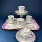Antique Star Paragon Tea, Coffee, or Chocolate Set. Tray with Matching 5 Cups & Saucers. Delicate Fluting and Flowers. Dining Room Decor.