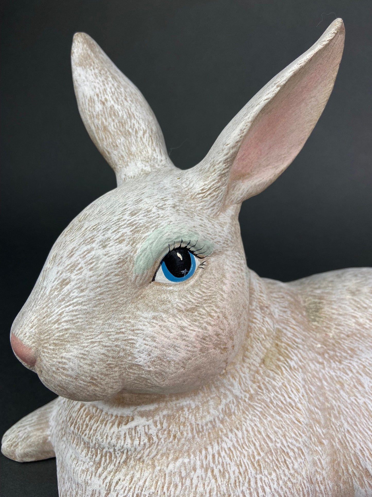 Large Reclining Bunny Figurine: White Farmhouse Easter Decor