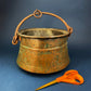 Antique Copper Cauldron. Large Hand Pounded Bucket with Wrought Iron Handle. Hand Hammered Fire Wood Scuttle. Rustic Home Decor.
