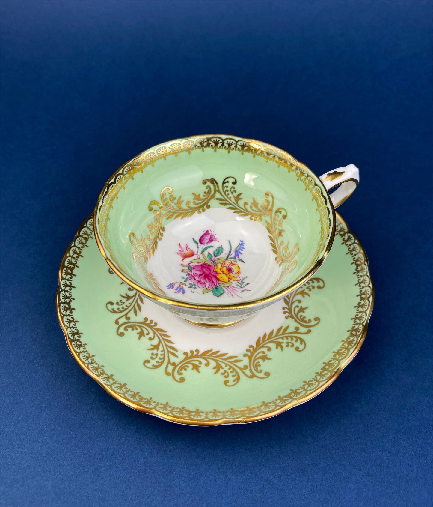 Vintage Colclough Fine Bone China Tea Cup and Saucer, Hand Painted Pastoral Scene