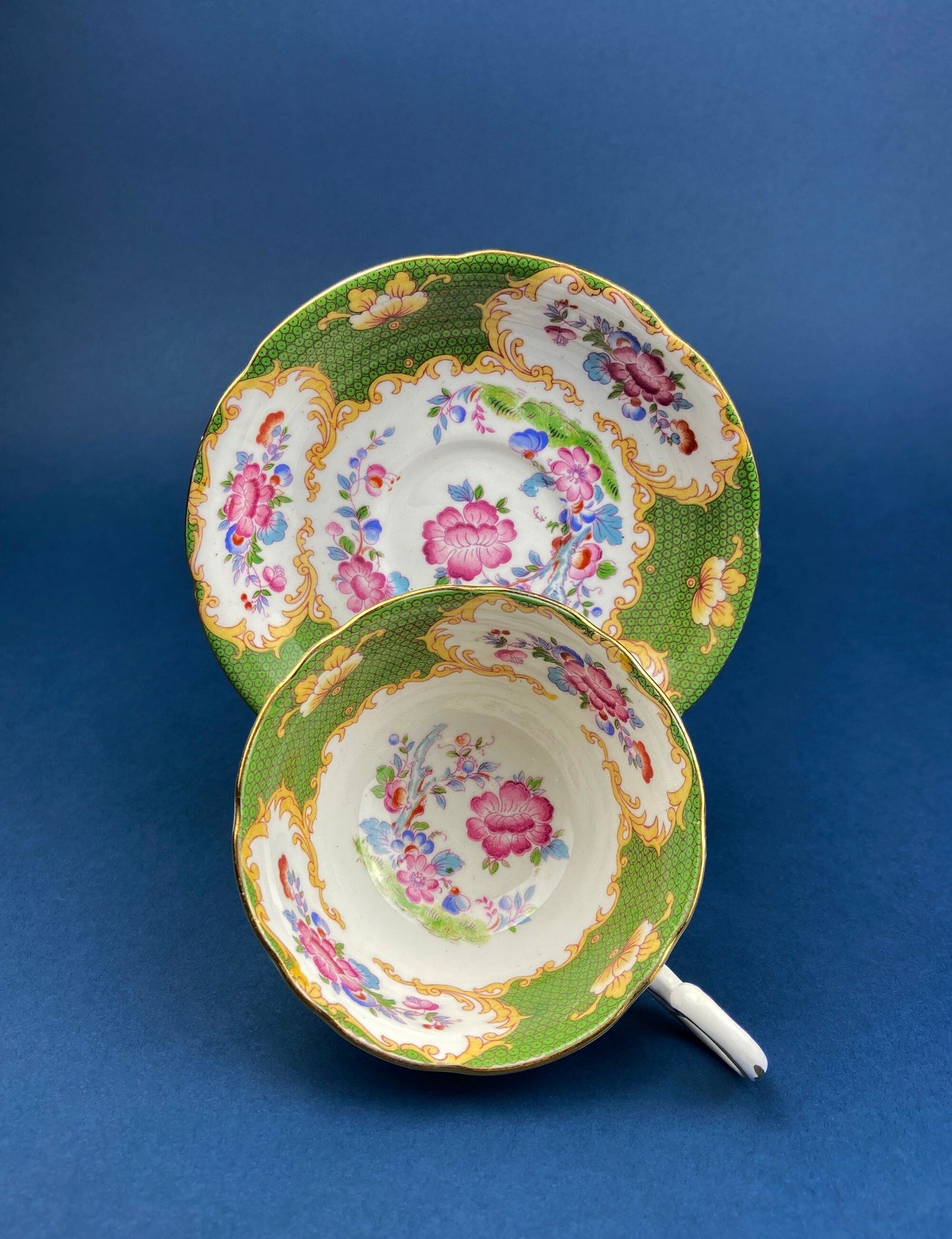 Vintage Foley Fine Bone China Tea Cup & Saucer, Mint Green Floral, Made in England