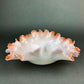 Vintage Opalescent Glass Bowl, Peach Ruffled Edge Collectible