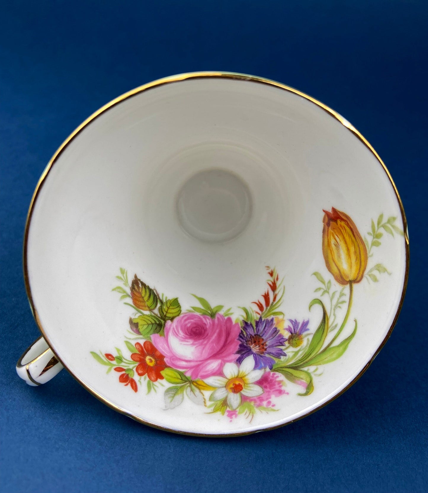 Vintage Foley Fine Bone China Tea Cup & Saucer, Mint Green Floral, Made in England