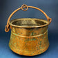 Antique Copper Cauldron with Brass Bottom & Ceramic Handles. Hand Hammered Scuttle for Firewood. Rustic Home Decor.