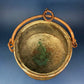 Antique Copper Cauldron with Brass Bottom & Ceramic Handles. Hand Hammered Scuttle for Firewood. Rustic Home Decor.
