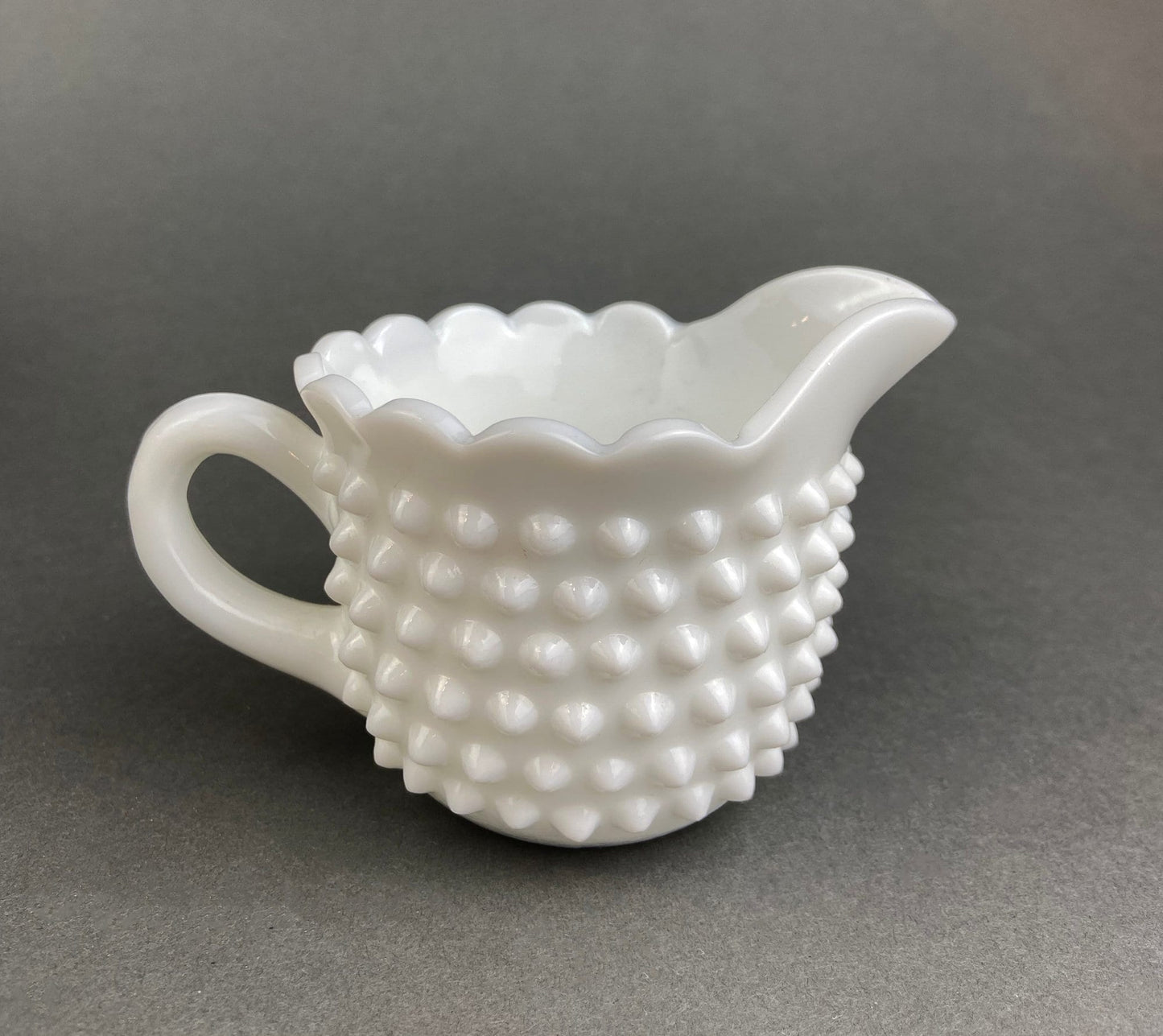 Vintage Milk Glass Creamer, Quilt Pattern Scalloped Edge