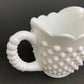 Vintage Milk Glass Creamer, Hobnail Scalloped Sauce Dish