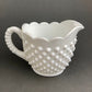 Vintage Milk Glass Creamer, Hobnail Scalloped Sauce Dish