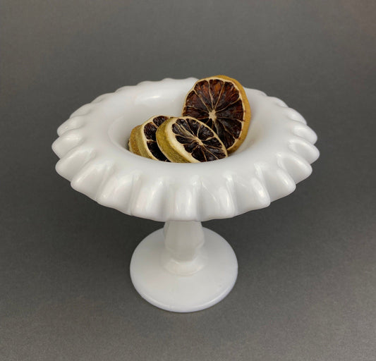Vintage Fenton Milk Glass Candy Dish, Hobnail Ruffled Trinket Bowl