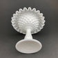 Vintage Fenton Milk Glass Candy Dish, Hobnail Ruffled Trinket Bowl
