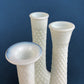 Milk Glass Vases. Collection of Three Differently Quilted & Shaped Flower Vases. Wedding Decor. Spring Celebration. White Fine Dining. Finie