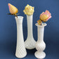 Milk Glass Vases. Collection of Three Differently Quilted & Shaped Flower Vases. Wedding Decor. Spring Celebration. White Fine Dining. Finie