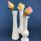 Milk Glass Vases. Collection of Three Differently Quilted & Shaped Flower Vases. Wedding Decor. Spring Celebration. White Fine Dining. Finie
