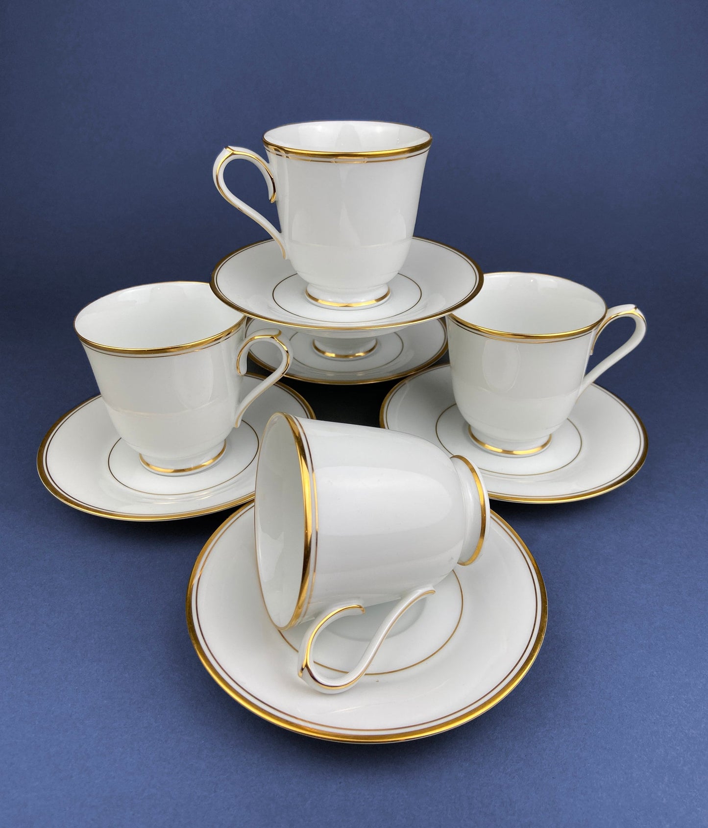 Coalport Elite White Cup and Saucer: Gold Rim Wedding Band China