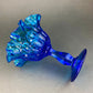 Vintage Blue Glass Footed Serving Bowl. Blue Thumb Print Glass Jar with Ruffled Edge. Collectible Blue Glass Dish.