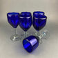 Cobalt Blue Hand Blown Stemware.  Set of Six Heavy Spanish/Mexican Style Stemed Glasses. Primitive Drinkware. Stylish Barware.