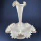 Silvercrest Bowl with Ruffled Edge. White Glass Fruit Bowl or Serving Dish with Clear Brim. Table Centerpiece. Serviceware. Wedding Gift.