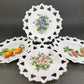 Westmoreland Milk Glass Decorative Plates with Hand Painted Violets,  Cherry Blossom, and Fruit.  Set of Four Plates with Reticulated Rim.