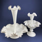 Silvercrest Bowl with Ruffled Edge. White Glass Fruit Bowl or Serving Dish with Clear Brim. Table Centerpiece. Serviceware. Wedding Gift.