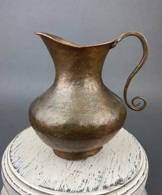 Vintage, Hand Hammered Copper Jug. Primitive Pitcher. Copper Vase. Water Vessel. Collectible Rustic Home Decor.