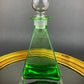 Green Crystal Decanter with Clear Stopper. Minimal Crystal Carafe. Office Decor. Social Club Decor. Men Cave Accessory. Gift for Dad.