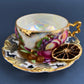 Vintage Mint Green and Gold Tea Cup & Saucer with Fruit Motif. Paragon Fine Bone China. Peaches, Plums, Berries. Gift for Him Her Tea Lover.