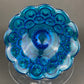 Vintage Blue Glass Footed Serving Bowl. 1960's Kings Crown Thumb Print Glass Jar with Ruffled Edge. Collectible Blue Glass Dish.