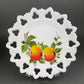 Westmoreland Milk Glass Decorative Plates with Hand Painted Violets,  Cherry Blossom, and Fruit.  Set of Four Plates with Reticulated Rim.