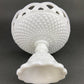 Vintage Milk Glass Compote or Footed Bowl. White Glass Candy Dish. Trinket Dish. Waffle Pattern with Scalloped Reticulated Edge.