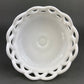 Vintage Milk Glass Compote or Footed Bowl. White Glass Candy Dish. Trinket Dish. Waffle Pattern with Scalloped Reticulated Edge.