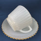 Antique Monax Petalware Opalescent Tea Set Trio. White and Gold Depression Glass Tea Cup, Saucer, Dessert or Salad Plate & Serving Plate.