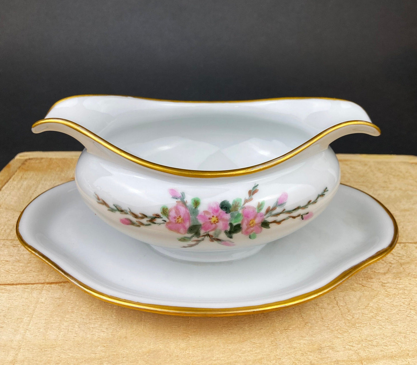 Eschenbach Baronet China Serving Set. Sauce Boat, Three Oval Platters, Egg Cup and Four Shakers with Tray. Germany. Holiday Celebration.