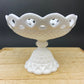 Vintage Milk Glass Compote or Footed Bowl. White Glass Candy Dish. Trinket Dish. Waffle Pattern with Scalloped Reticulated Edge.
