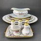 Eschenbach Baronet China Serving Set. Sauce Boat, Three Oval Platters, Egg Cup and Four Shakers with Tray. Germany. Holiday Celebration.