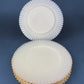 1930s Monax Petalware Opalescent Glass Dinner Plates. White Glass with Gold Rim. Depression Glass 8 Inch Dinner Plates.