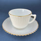 Antique Monax Petalware Opalescent Tea Set Trio. White and Gold Depression Glass Tea Cup, Saucer, Dessert or Salad Plate & Serving Plate.