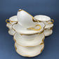 Antique Limoges Porcelain Tea Set/Trio. Tea Cup, Saucer and Salad Plate. White China with Scalloped Gold Rim, Theodore Haviland, France.