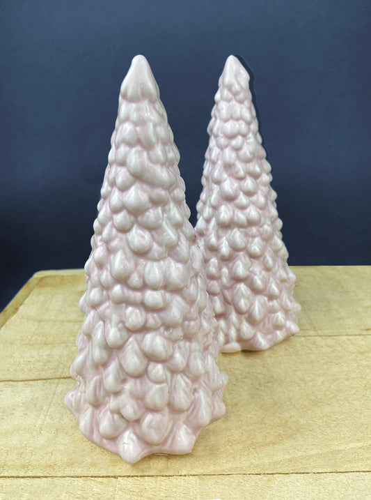Pair Vintage Pink Ceramic Christmas Trees, Holiday Decor