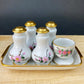 Eschenbach Baronet China Serving Set. Sauce Boat, Three Oval Platters, Egg Cup and Four Shakers with Tray. Germany. Holiday Celebration.