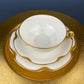 Antique Limoges Porcelain Tea Set/Trio. Tea Cup, Saucer and Salad Plate. White China with Scalloped Gold Rim, Theodore Haviland, France.