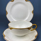 Antique Limoges Porcelain Tea Set/Trio. Teacup, Saucer & Bread/Butter Plate. Silver Anniversary. White China with Gold Rim, Haviland, France