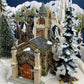 Christmas Village Church with Stained Glass Window. Illuminated House of Worship. Holiday Decor. Christmas Celebration.