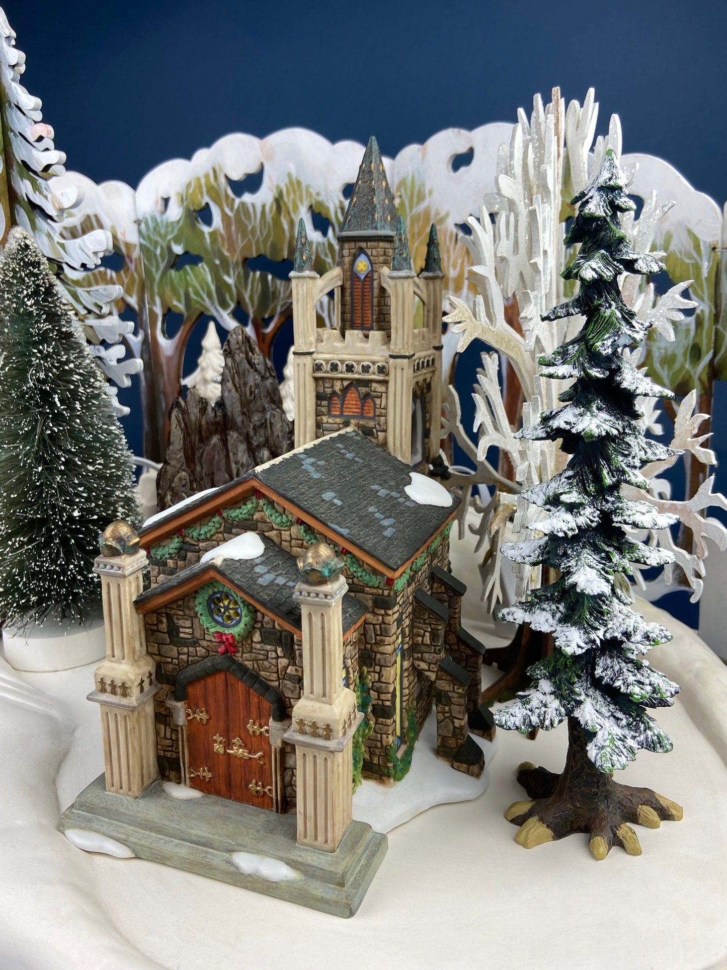 Porcelain Christmas Village St. Mary's Cathedral. Illuminated House of Worship. Home Retail Holiday Decor. Christmas Celebration. Kids Room.