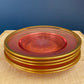 Antique Etched Pink Glass Dessert/Salad Plates With Gold Rims. Set of Five. Etched Star & Waffle Brim. Holiday Dining. Fine Dining.