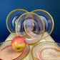 Antique Etched Pink Glass Dessert/Salad Plates With Gold Rims. Set of Five. Etched Star & Waffle Brim. Holiday Dining. Fine Dining.