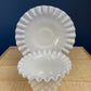 Milk Glass Serving Dish with Plate. Hobnail Serving Bowl for Dip, Dressing, or Sauce. White Scalloped Rim. Fine Dining. Collectible.
