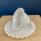 Milk Glass Serving Dish with Plate. Hobnail Serving Bowl for Dip, Dressing, or Sauce. White Scalloped Rim. Fine Dining. Collectible.