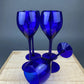 Cobalt Blue Wine Glasses.  Set of Six Stemware. Dark Blue Modern Glasses. Holiday Celebration.